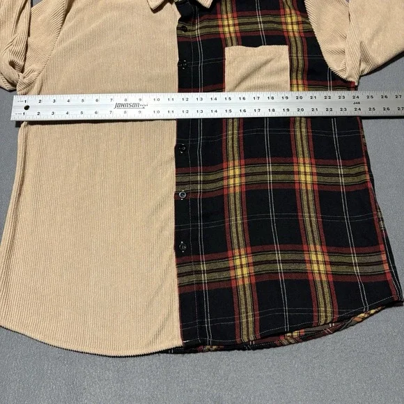Mens Corduroy Shirt XXL Khaki Long Sleeve Button Up Flannel Plaid Shacket - Picture 5 of 14
